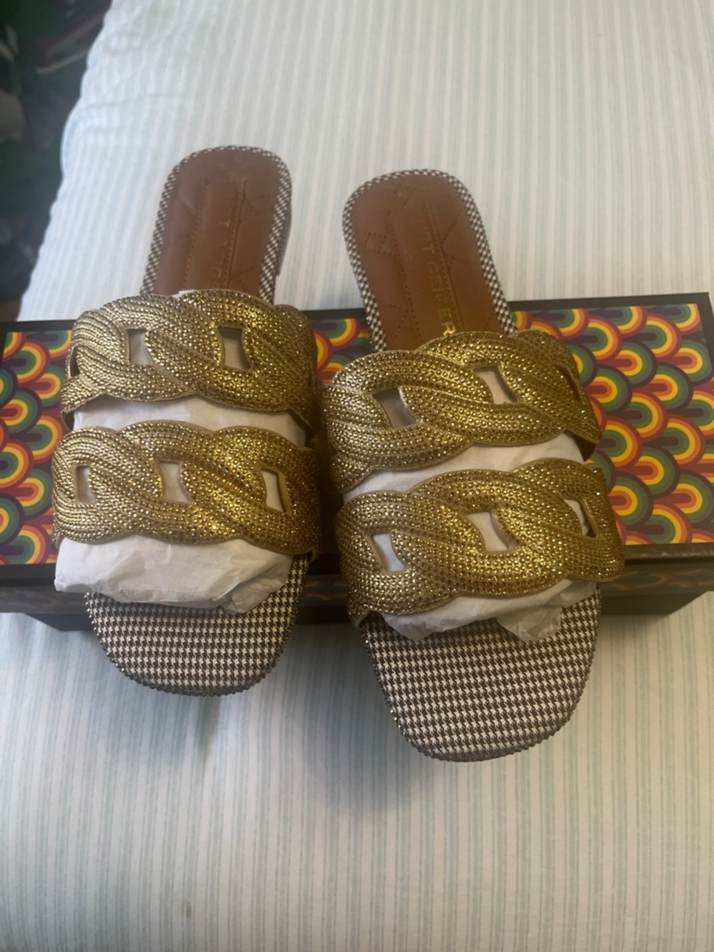 Kurt Geiger Gold Braided Slide Sandals